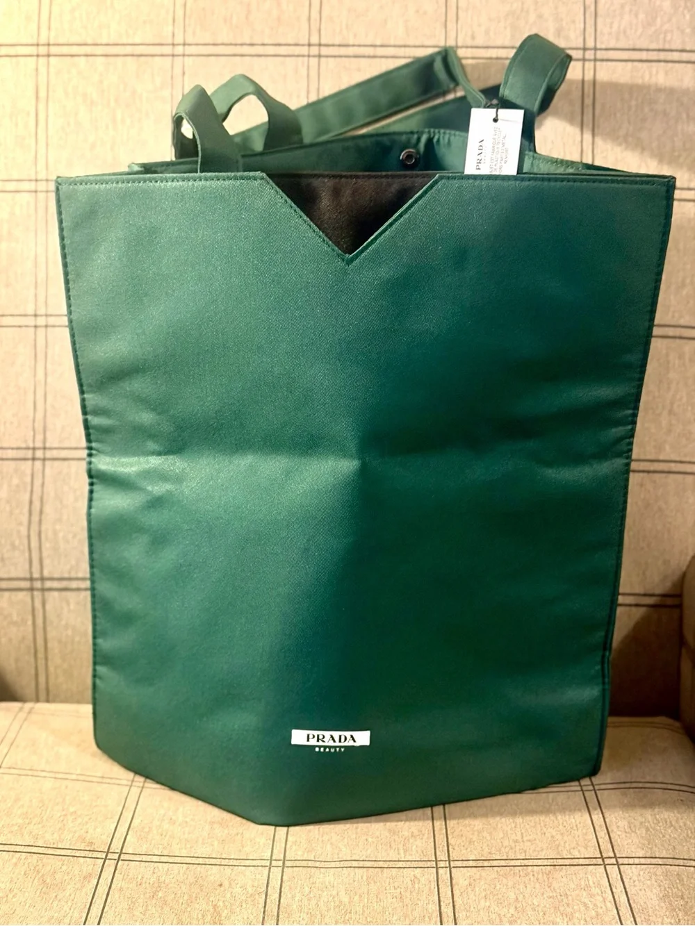 Prada Green Messenger Tote Bag with rare 2 large divided pockets